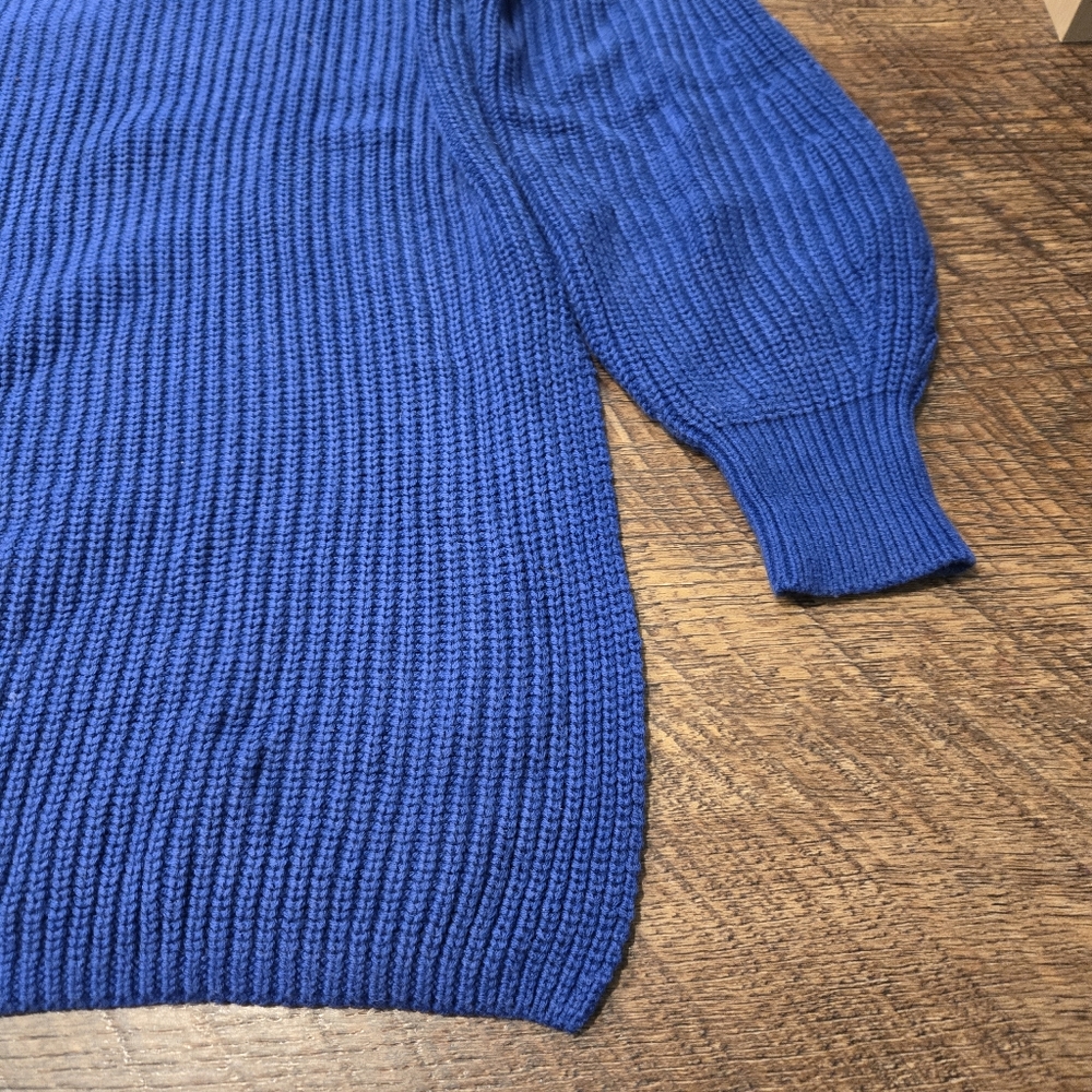 Loft Cobalt Blue Sweater Oversized Crew Neck Side Slits Back V Casual Preppy S - Picture 5 of 9
